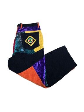 VTG Paco Jeans Corduroy Velour Patchwork Colorblock Pants *Sz 34 Hip Hop *READ*